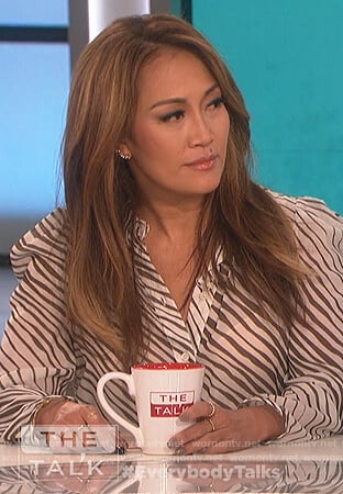 Carrie’s white zebra stripe blouse on The Talk