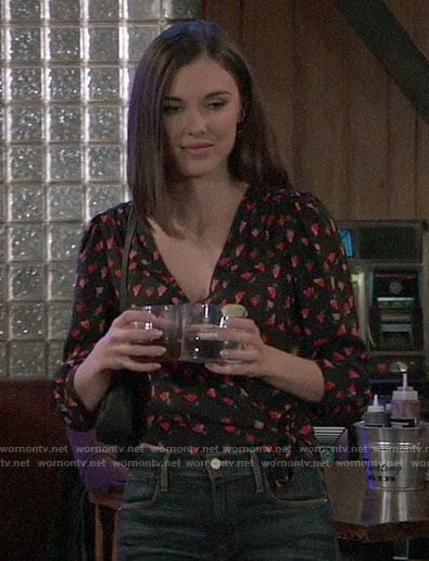 Willow’s floral wrap top and ankle boots on General Hospital