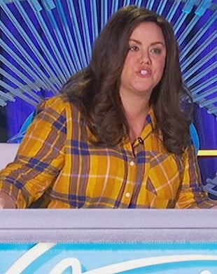 Katie's yellow plaid shirt on American Housewife