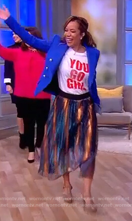 Sunny’s blue blazer and striped skirt on The View