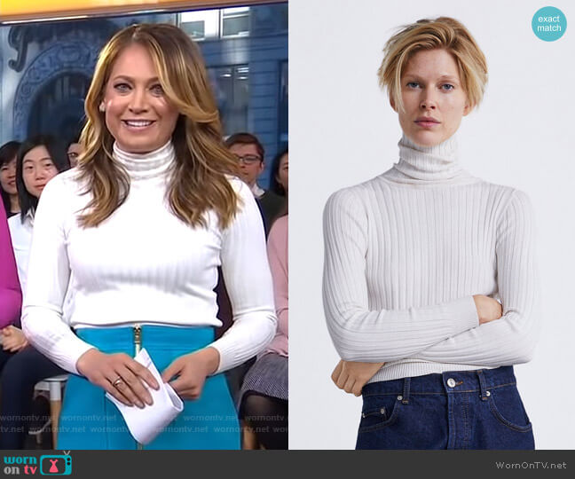 Ribbed Knit Sweater by Zara worn by Ginger Zee on Good Morning America