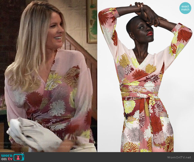 Zara Floral Print Wrap Blouse worn by Nina Reeves (Michelle Stafford) on General Hospital