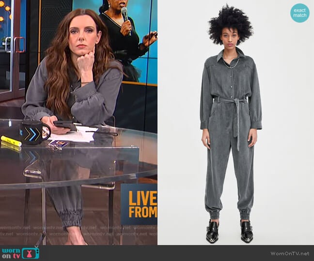 Long Belted Jumpsuit by Zara worn by Melanie Bromley on E! News