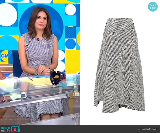 Asymmetric Frayed Bouclé Midi Skirt by 3.1 Phillip Lim worn by Cecilia Vega on Good Morning America