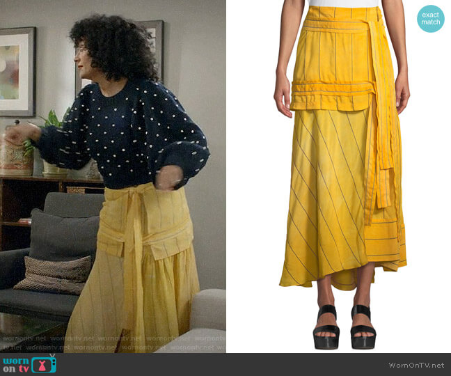 3.1 Phillip Lim Striped Tie-Front Maxi Skirt worn by Rainbow Johnson (Tracee Ellis Ross) on Black-ish