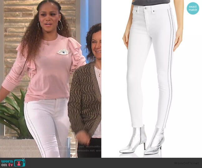 Side-Stripe Ankle Skinny Jeans by 7 For All Mankind worn by Eve on The Talk