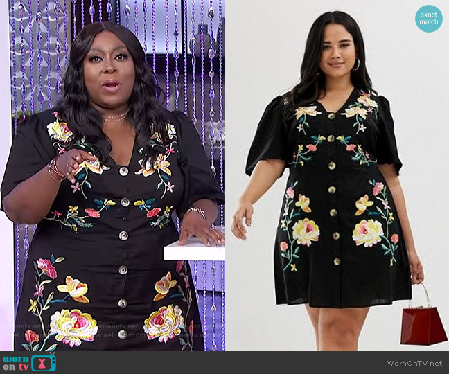 mbroidered Button Through Mini Tea Dress by Asos Curve worn by Loni Love  on The Real