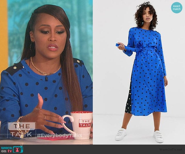 long sleeve midi dress in polka dot by ASOS worn by Eve on The Talk