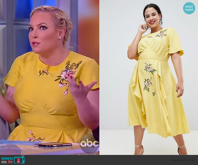 midi dress with embroidery and ruffle detail by ASOS worn by Meghan McCain  on The View