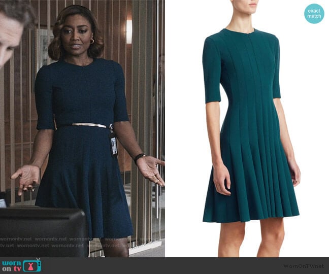 Elbow Sleeve A-Line Pleat Dress by Akris worn by Daisy Grant (Patina Miller) on Madam Secretary