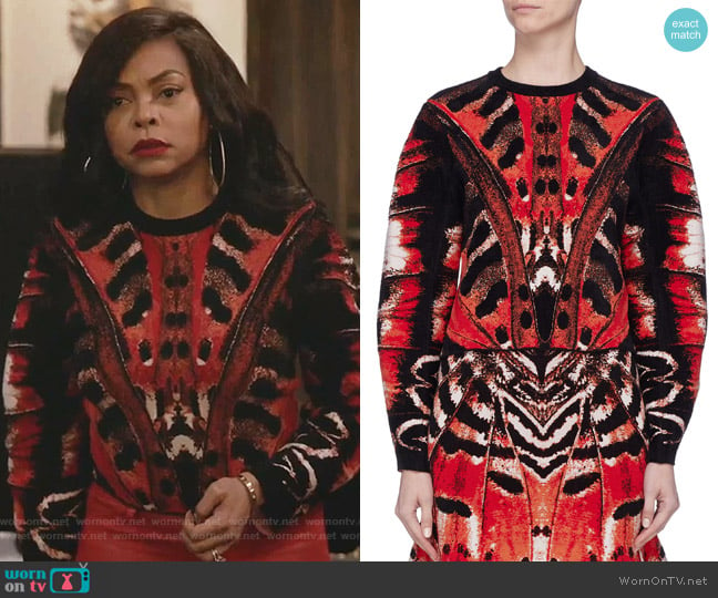 Tiger Butterfly Wing Jacquard Knit Top by Alexander McQueen worn by Cookie Lyon (Taraji P. Henson) on Empire