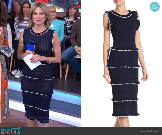 WornOnTV: Amy’s navy ruffled dress with white piping on Good Morning ...