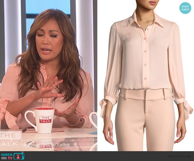 Simon Tie-Sleeve Button-Down Top by Alice + Olivia worn by Carrie Inaba on The Talk