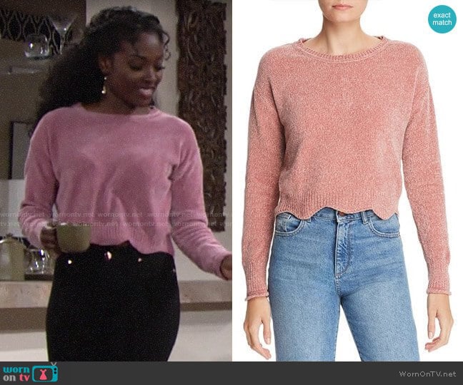 Aqua Scalloped Cropped Chenille Sweater worn by Ana Hamilton (Loren Lott) on The Young and the Restless