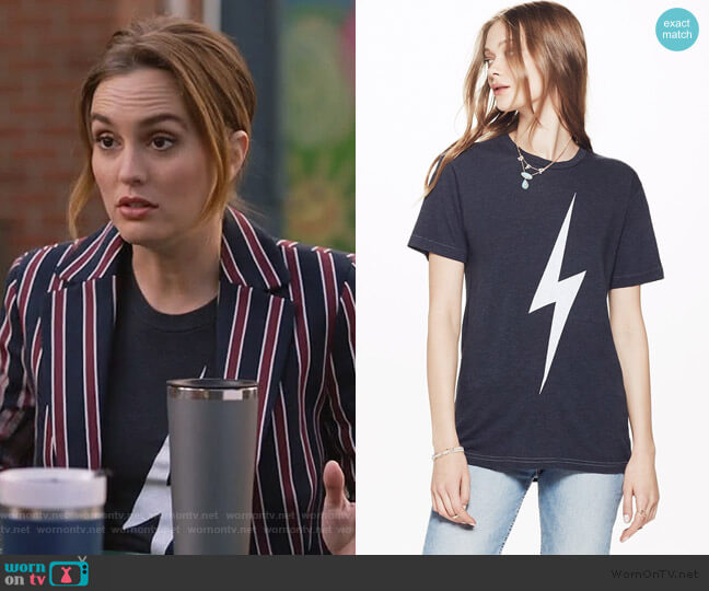 Bolt Crew Tee Shirt by Aviator Nation worn by Angie (Leighton Meester) on Single Parents