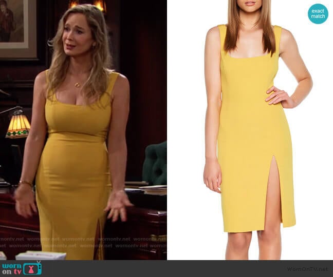 Bardot Leila Dress in Mustard worn by Donna Logan (Jennifer Gareis) on The Bold and the Beautiful