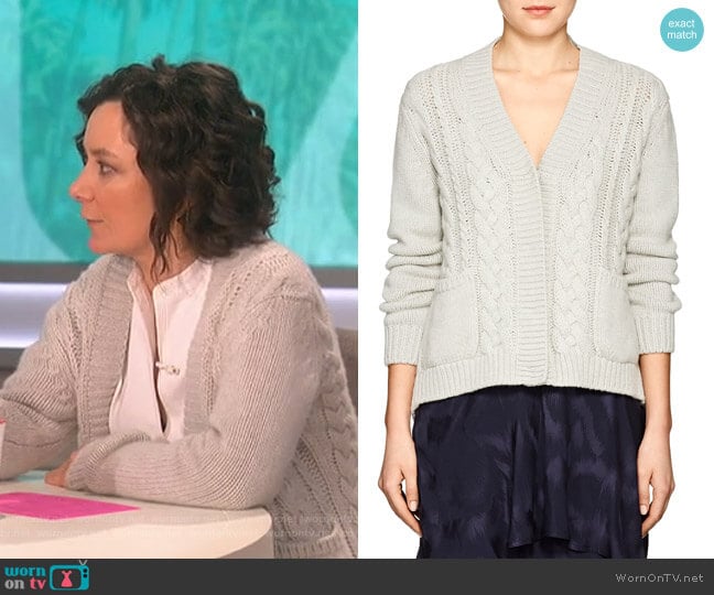 Cable-Knit Cashmere Cardigan by Barneys New York worn by Sara Gilbert on The Talk