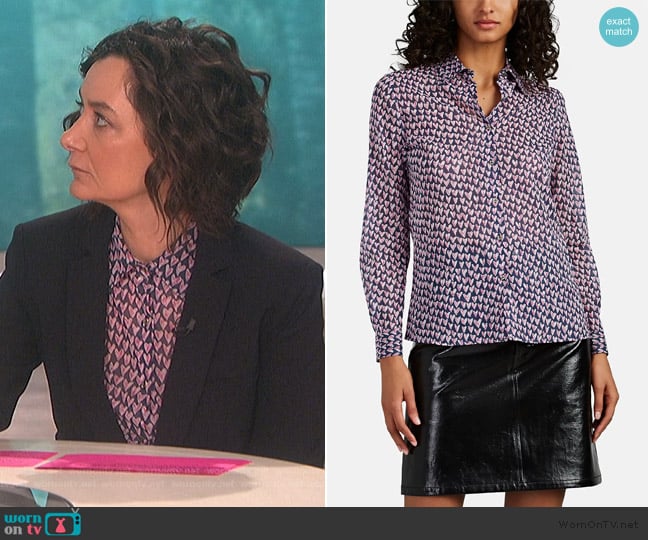 Heart-Print Cotton Voile Blouse by Barneys New York worn by Sara Gilbert on The Talk