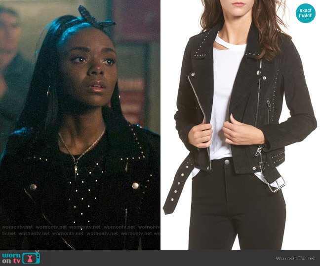 Blank NYC Studded Suede Moto Jacket worn by Josie McCoy (Ashleigh Murray) on Riverdale