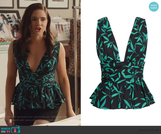 Printed stretch-cotton poplin peplum top by Caroline Constas worn by Jane Sloan (Katie Stevens) on The Bold Type