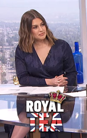 Carissa’s blue burnout wrap dress on E! News Daily Pop