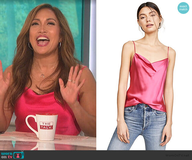 Marta Silk Cowlneck Cami Top by Cinq a Sept worn by Carrie Inaba on The Talk