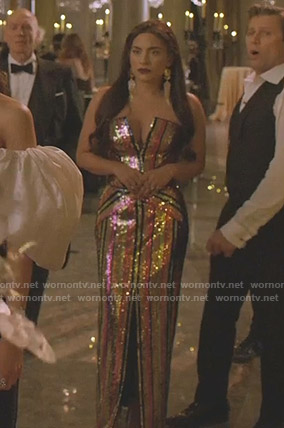 Cristal's sequin strapless gown on Dynasty