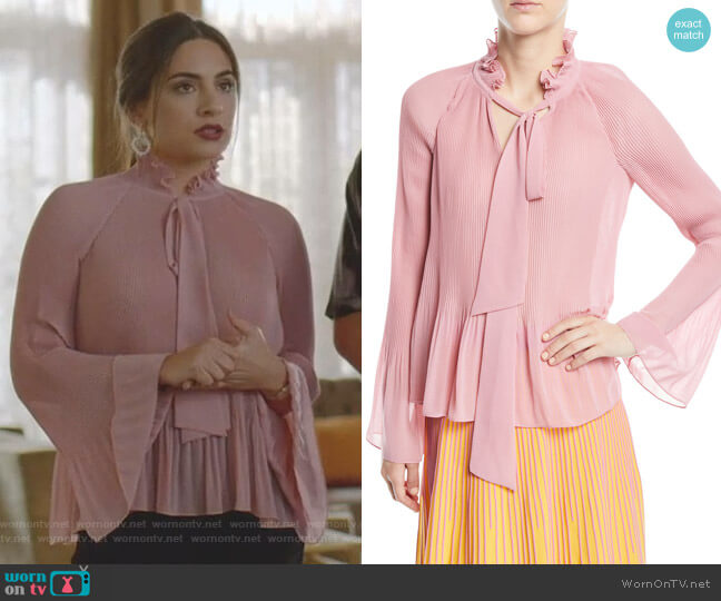 WornOnTV: Cristal’s pink pleated tie neck blouse on Dynasty | Daniella ...