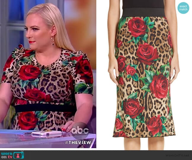 Rose & Leopard Print Cady Skirt by Dolce & Gabbana worn by Meghan McCain on The View