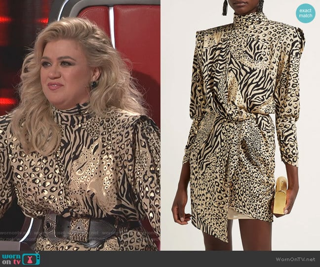 WornOnTV: Kelly Clarkson’s beige animal print dress on The Voice ...