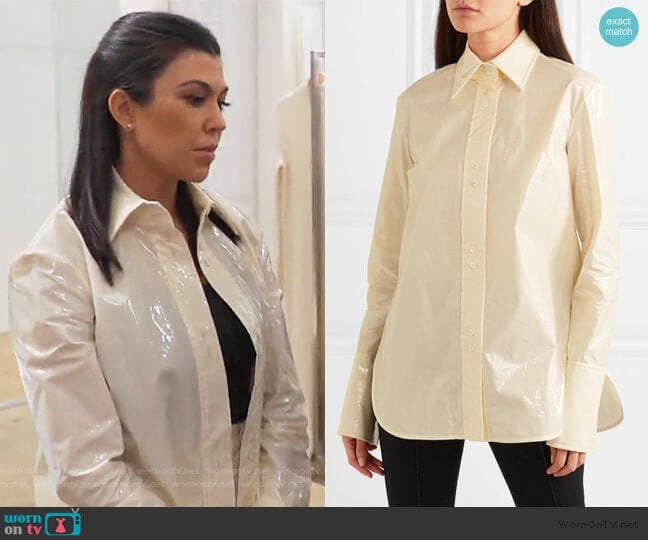 Cutout vinyl shirt by Ellery worn by Kourtney Kardashian on Keeping Up with the Kardashians