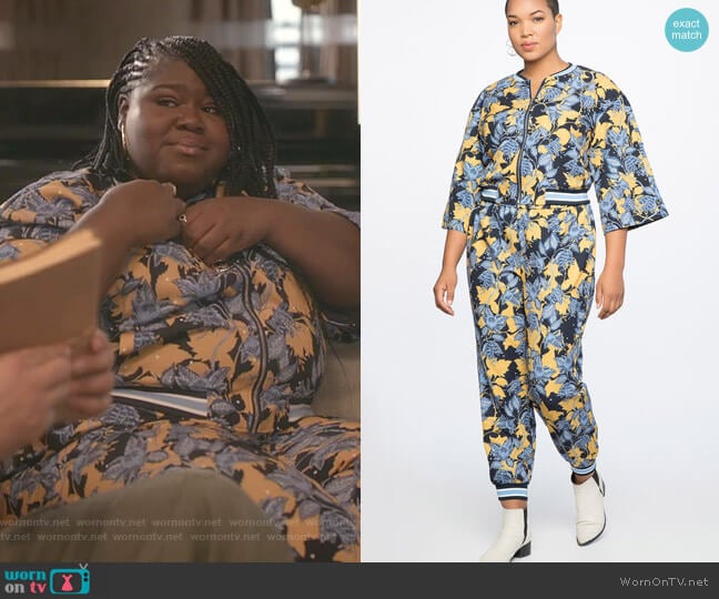 Kimono Sleeve Bomber and Printed Jogger With Contrast Cuff by Eloquii worn by Becky (Gabourey Sidibe) on Empire