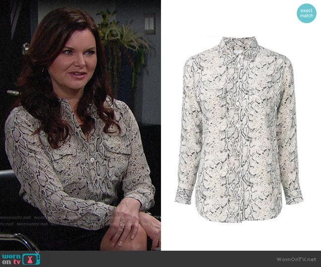 Equipment Slim Signature Python Print Shirt worn by Katie Logan (Heather Tom) on The Bold and the Beautiful