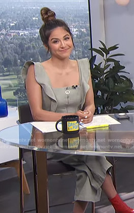 Erin’s pale green ruffled jumpsuit on E! News Daily Pop