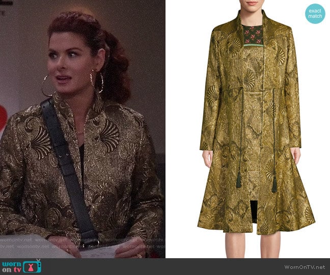 Jacquard Flare Topper Coat by Etro worn by Grace Adler (Debra Messing) on Will and Grace