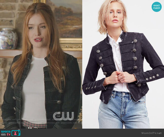 Fitted Military Denim Jacket by Free People worn by Kirby Anders (Maddison Brown) on Dynasty