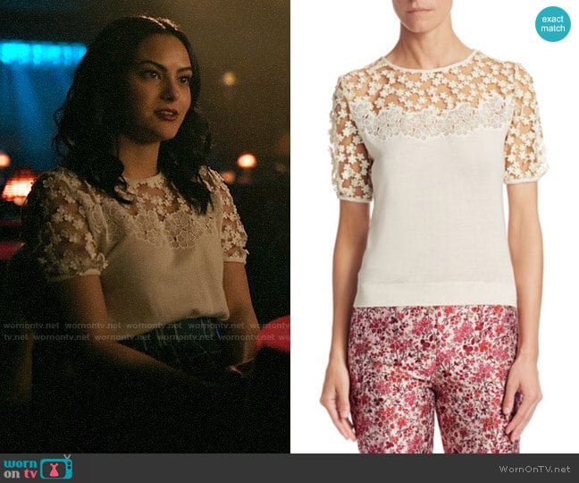 Giambattista Valli Floral Mesh Cashmere & Silk Top worn by Veronica Lodge (Camila Mendes) on Riverdale