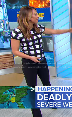 Ginger’s grid check top and pants with pearls on Good Morning America