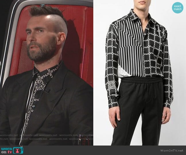 hain and Stripe-Print Shirt by Givenchy worn by Adam Levine on The Voice