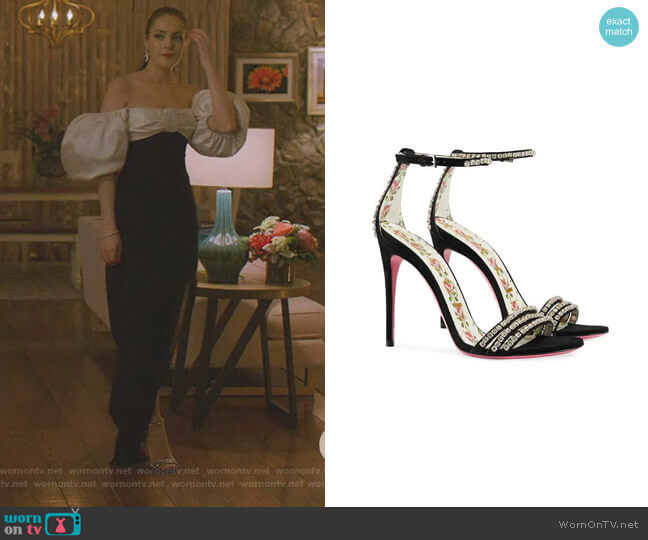 Suede Sandal with Crystals by Gucci worn by Fallon Carrington (Elizabeth Gillies) on Dynasty