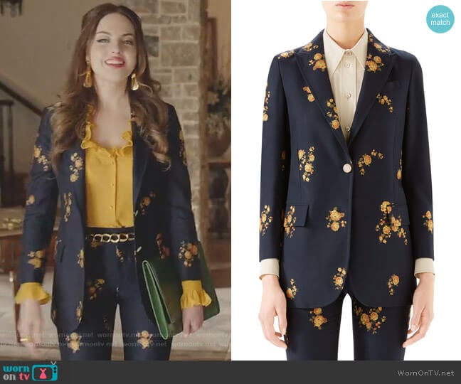 Camellia Fil Coupé Cotton & Wool Jacket by Gucci worn by Fallon Carrington (Elizabeth Gillies) on Dynasty