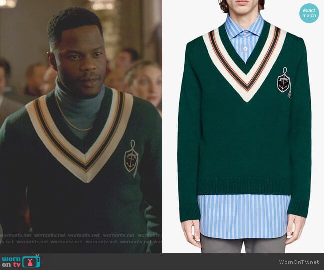 Wool Sweater with Anchor Crest by Gucci worn by Jeff Colby (Sam Adegoke) on Dynasty