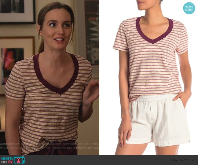 Vintage V-Neck Stripe Tee by James Perse worn by Angie (Leighton Meester) on Single Parents