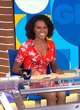Janai’s red floral wrap dress on Good Morning America