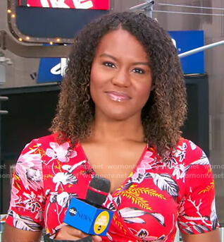 Janai’s red floral wrap dress on Good Morning America