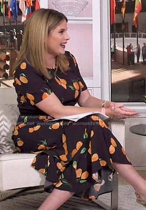 Jenna's black orange print tiered dress on Today