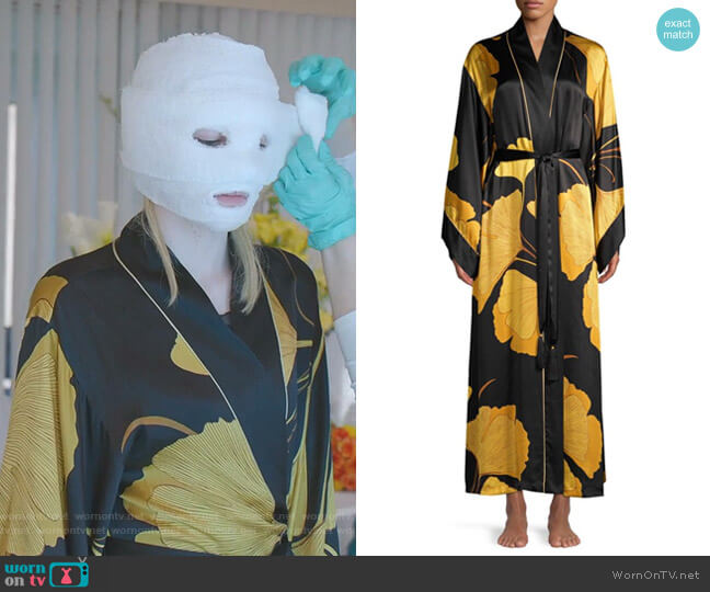 Gingko Floral Silk Robe by Josie Natori worn by Alexis Carrington (Elaine Hendrix) on Dynasty