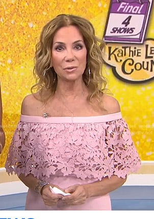 Kathie’s pink floral off-shoulder dress on Today