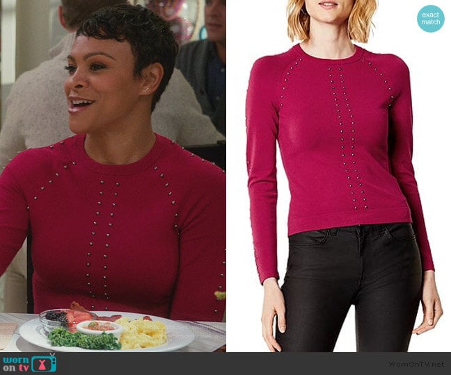 Studded Sweater by Karen Millen worn by Angela (Carly Hughes
) on American Housewife