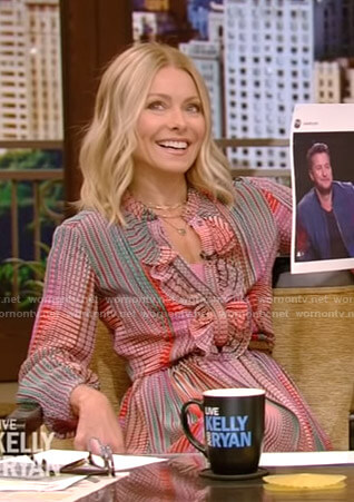 Kelly's check ruffled midi dress on Live with Kelly and Ryan